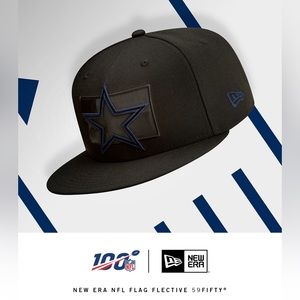 New Era NFL Flag Flective Black Dallas Cowboys Cap Men’s Size 7 1/8